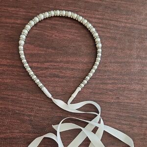Girls Pearl Bead Ribbon Headband - White